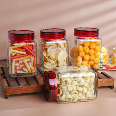 Avastro Glass Cookie Jar  - 800 ml(Pack of 4, Clear)