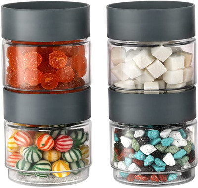 Randal Glass Grocery Container  - 500 ml(Pack of 4, Grey)