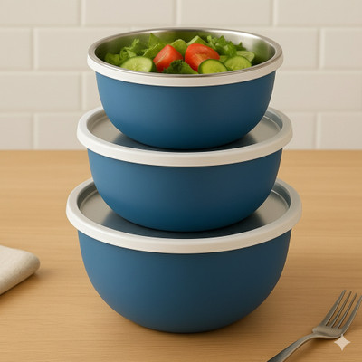RK Steel, Plastic Grocery Container  - 600 ml, 800 ml, 1300 ml(Pack of 3, Blue)