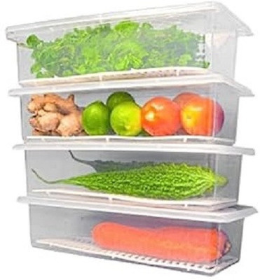 busaji enterprise Plastic Fridge Container  - 1500 ml(Pack of 4, Clear)
