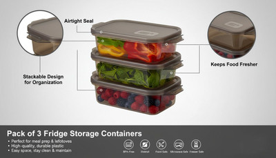 THE SR BRAND Plastic Fridge Container  - 600 ml(Pack of 3, Black)