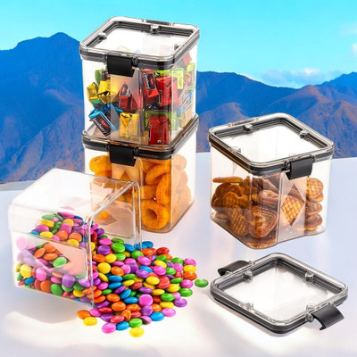 ADMONITION Plastic Tea Coffee & Sugar Container  - 700 ml(Pack of 4, Clear, Black)