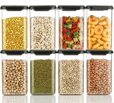 Axiline Plastic Grocery Container  - 1100 ml(Pack of 6, Black)