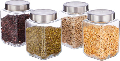 AAnami Glass Grocery Container  - 600 ml(Pack of 4, Transparent)