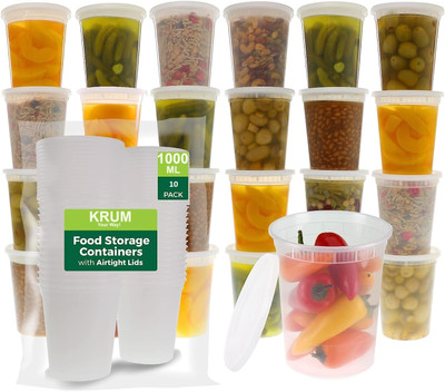 KRUM Plastic Utility Container  - 1000 ml(Pack of 10, White)