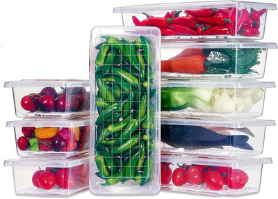 DEEJET Plastic Fridge Container  - 1500 ml(Pack of 9, White)