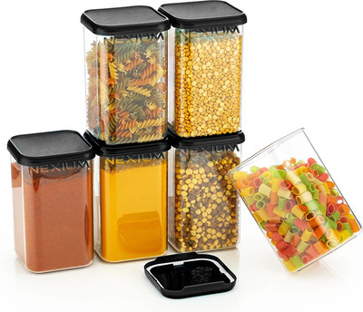 busaji enterprise Plastic Grocery Container  - 1100 ml(Pack of 12, Black)
