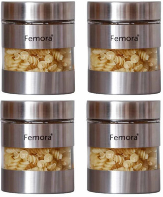 Femora Glass Grocery Container  - 700 ml(Pack of 4, Clear, Silver)