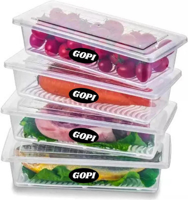 gopi Plastic Fridge Container  - 1500 ml(Pack of 4, Transparent)