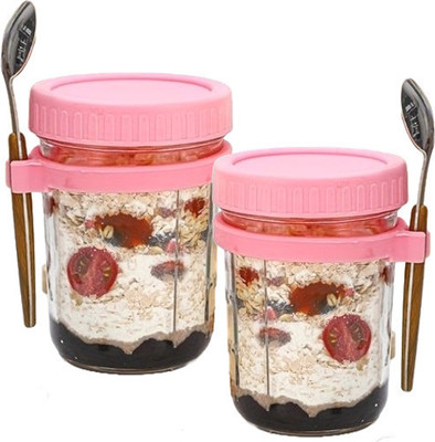 MOOZICO Glass Utility Container  - 350 ml(Pack of 2, Pink)