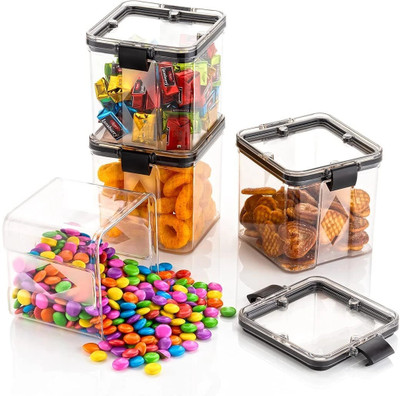 ADMONITION Plastic Grocery Container  - 700 ml(Pack of 4, Black, Clear)