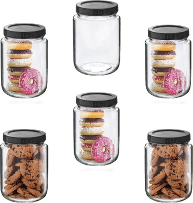 Brezzycloud Glass Pickle Jar  - 1000 ml, 1 kg(Pack of 6, Clear, Black)