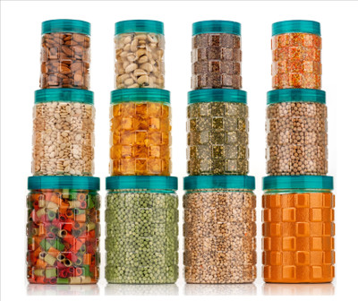 HASHFLOW Plastic Grocery Container  - 1200 ml, 650 ml, 350 ml(Pack of 12, Green)
