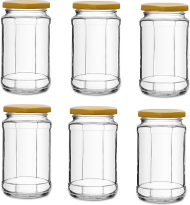CROCO JAR Glass Pickle Jar  - 400 ml(Pack of 6, Gold)