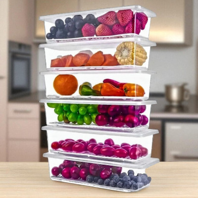 forsel Plastic Fridge Container  - 1500 ml(Pack of 6, Grey)