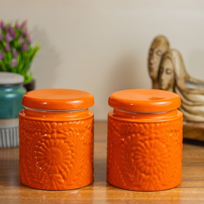 CERAMICTown Ceramic Pickle Jar  - 1000 ml(Pack of 2, Orange)