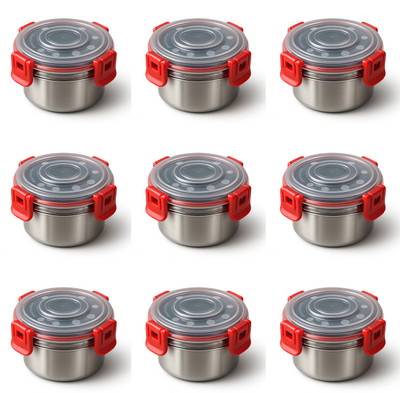HAHM Stainless Steel Utility Container  - 300 ml(Pack of 9, Red)
