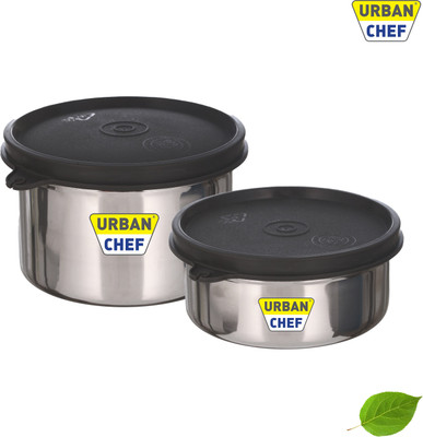 Urban Chef Stainless Steel Utility Container  - 600 ml, 450 ml(Pack of 2, Black)