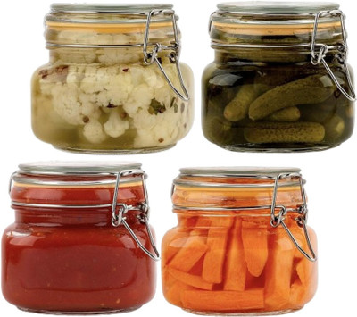NAVPATH Glass Pickle Jar  - 500 ml(Pack of 4, Clear)