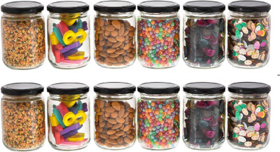 Machak Glass Grocery Container  - 500 ml(Pack of 12, Black)