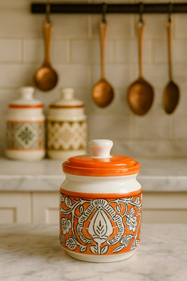 VisionCrafterz Ceramic Pickle Jar  - 750 ml(Orange)