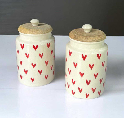 Earthystone Ceramic Pickle Jar  - 900 ml(Pack of 2, Red)
