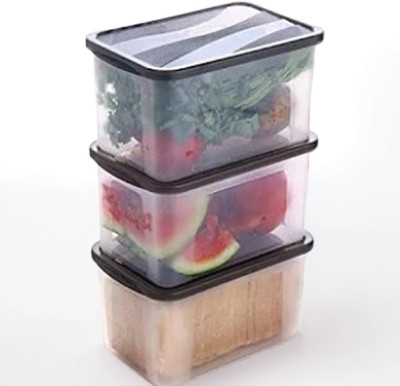 TUWEL Plastic Grocery Container  - 2000 ml(Pack of 3, Clear, Black)