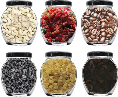 alkorez Glass Grocery Container  - 350 ml(Pack of 6, Black)