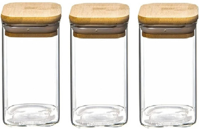 Sophronal Glass, Wooden Utility Container  - 330 ml(Pack of 3, Clear)