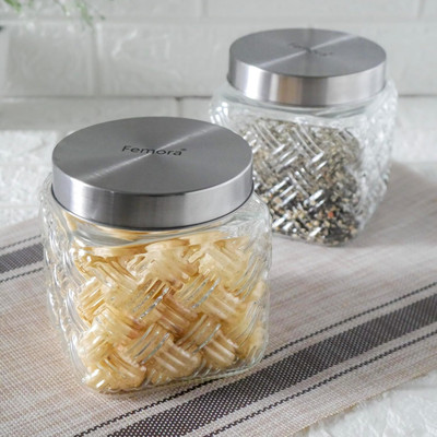 Femora Glass Cookie Jar  - 650 ml(Pack of 4, Clear)