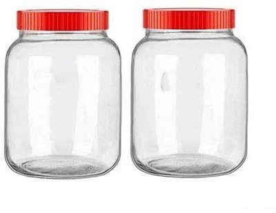 NAVPATH Glass Grocery Container  - 1000 ml(Pack of 6, Clear, Red)