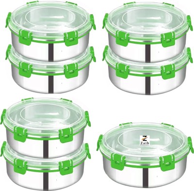 Zaib Stainless Steel Fridge Container  - 1000 ml(Pack of 7, Green)