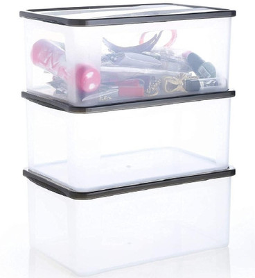UNDERZZONE Plastic Grocery Container  - 2000 ml(Pack of 3, Clear)