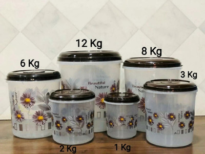 Vmk Plastic Grocery Container  - 1000 ml, 2000 ml, 3000 ml, 6000 ml, 8000 ml, 12000 ml(Pack of 6, Brown)
