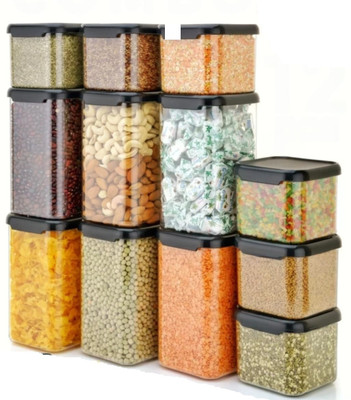 CLOUDHEAD Plastic Grocery Container  - 500 ml, 1100 ml(Pack of 12, Black)