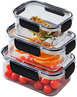 frazix Plastic Utility Container  - 500 ml, 800 ml, 1600 ml(Pack of 3, Black, Clear)