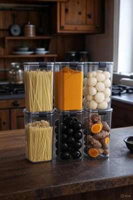 DYK Plastic Cookie Jar  - 1.2 L, 1200 ml(Pack of 6, Black)