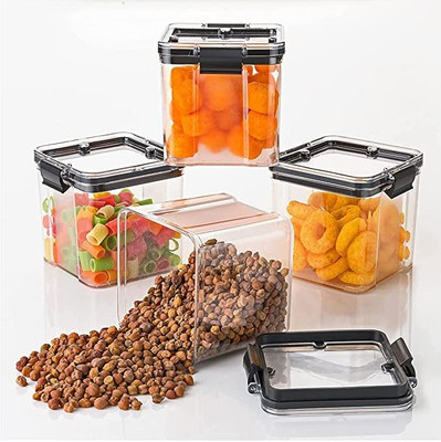 TRUJVE Plastic Grocery Container  - 700 ml(Pack of 4, White)