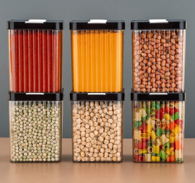 Raghuandan Plastic Grocery Container  - 1100 ml(Pack of 6, Black)
