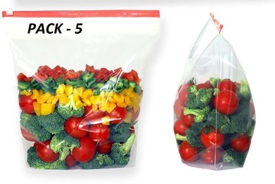 Maune Hub ziplock pouch vegetable bag zip lock plastic bags for fridge food cover Plastic Storage Pouch(Pack of 5)