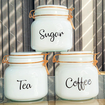 RUTVIHK Glass Tea Coffee & Sugar Container  - 700 ml(Pack of 3, White)
