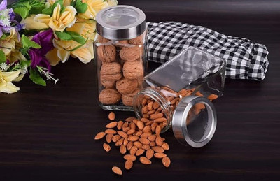 JG Enterprise Glass Grocery Container  - 1000 ml(Pack of 2, Clear)