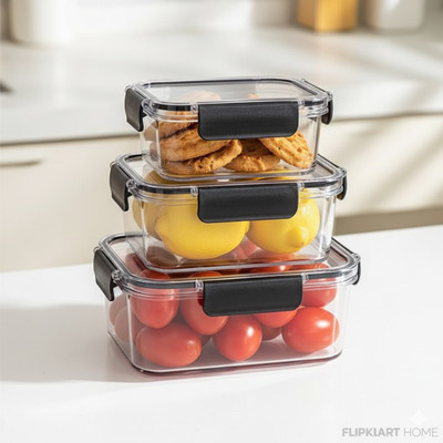 Prake Prake Glass Fridge Container  - 1200 ml(Black)