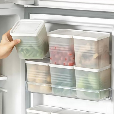 ELYSIECHO Plastic Fridge Container  - 1200 ml(Pack of 6, White)