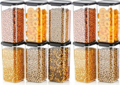 COZYBUYER Plastic Grocery Container  - 1100 ml(Pack of 6, Black)