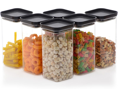 NORVIUM Plastic Grocery Container  - 1100 ml(Pack of 12, Black)