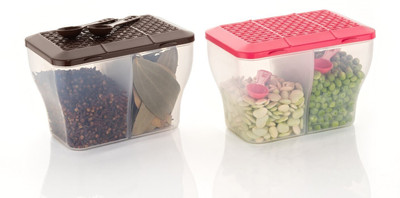 Metrolife Plastic Grocery Container  - 2000 ml(Pack of 2, Brown, Pink)