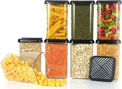 Zubix Plastic Grocery Container  - 1100 ml(Pack of 8, Black)