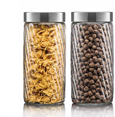Ginoya Brothers Glass Grocery Container  - 2000 ml(Pack of 2, Clear)