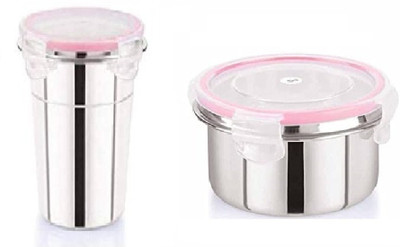 Elexiq Click and Seal Lock Stainless Steel Storage Air Tight 1 glass 1 Containers Lunch Box(950 ml)